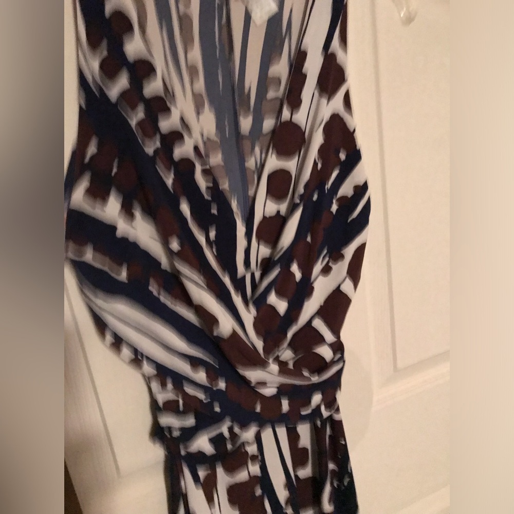 Stylish Brown, Dark Blue & Cream Patterned Halter Dress size 6